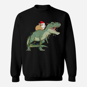 Funny Guinea Pig Riding Christmas Light T Rex Dinosaur Sweatshirt | Crazezy