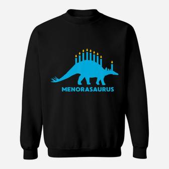 Funny Hanukkah Dinosaur Stegosaurus Dino Menorah Gift Sweatshirt - Monsterry