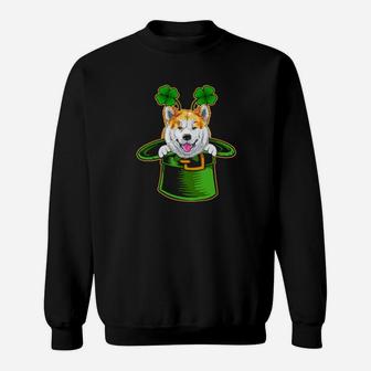 Funny Irish Leprechaun Hat Akita Dog St Patrick's Day Sweatshirt - Monsterry