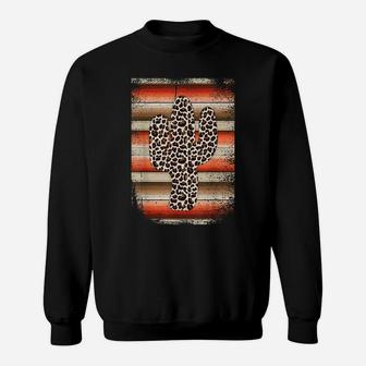 Funny Leopard Cactus Serape Cactus Print Orange Red Brown Sweatshirt | Crazezy