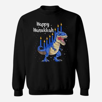 Funny Menorasaurus Rex Dinosaur Chanukkah Happy Hanukkah Sweatshirt | Crazezy
