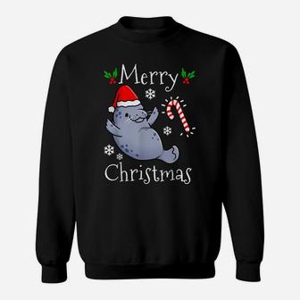 Funny Merry Christmas Manatee Candy Cane Sweatshirt | Crazezy