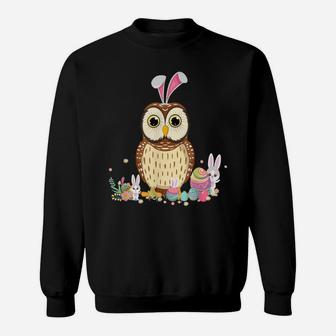 Funny Owl Bunny Ear Easter Day Hunting Egg Rabbit Sweatshirt | Crazezy