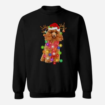 Funny Poodle Santa Hat Xmas Lights Dog Sweatshirt - Monsterry