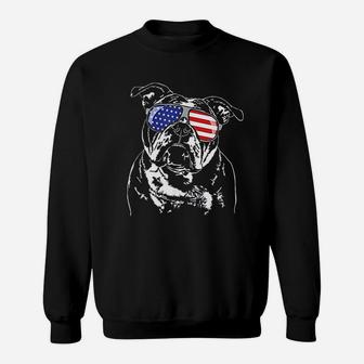 Funny Proud Old English Bulldog American Flag Sunglasses Sweatshirt | Crazezy UK