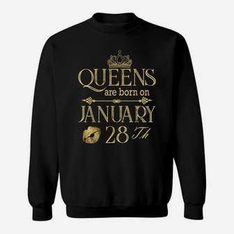 Funny Queens Are Born On January 28Th Birthday Women Girl Sweatshirt | Crazezy