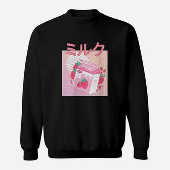 Funny Retro 90S Japanese Kawaii Strawberry Milk Shake Carton Sweatshirt | Crazezy