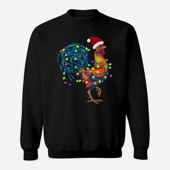 Funny Rooster Chicken Christmas Lights Pajama Farmer Gifts Sweatshirt | Crazezy DE