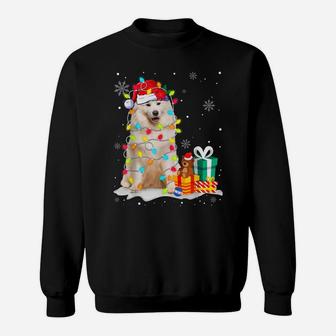 Funny Samoyed Christmas Light Dog Dad Dog Mom Sweatshirt | Crazezy