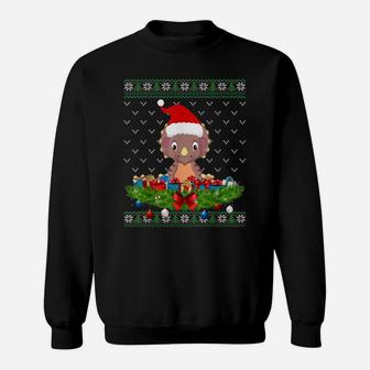 Funny Santa Hat Ugly Dilophosaurus Dinosaur Christmas Sweatshirt | Crazezy CA