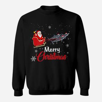 Funny Santa Riding Shark Christmas Tee Pajama Shark Santa Sweatshirt | Crazezy