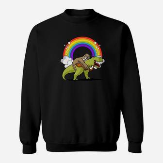 Funny Sloth Riding Trex Dinosaur Rainbow Party Sweatshirt - Thegiftio UK