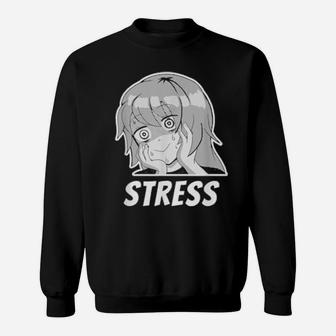 Funny Stress And Anxious Expression Face Girl Manga Meme Sweatshirt - Monsterry