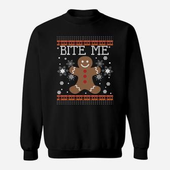 Funny Ugly Christmas Sweater Gingerbread Man-Bite Me Sweatshirt Sweatshirt | Crazezy