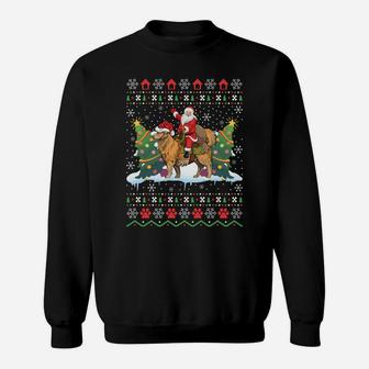 Funny Ugly Xmas Santa Riding Golden Retriever Dog Christmas Sweatshirt Sweatshirt | Crazezy