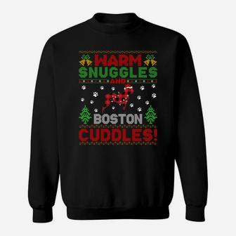 Funny Warm Snuggles Ugly Boston Terrier Christmas Sweatshirt Sweatshirt | Crazezy UK