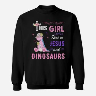 Funny Watercolor Girl Run On Jesus And Dinosaurs Sweatshirt - Monsterry DE