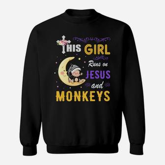 Funny Watercolor Girl Run On Jesus And Monkeys Sweatshirt - Monsterry DE