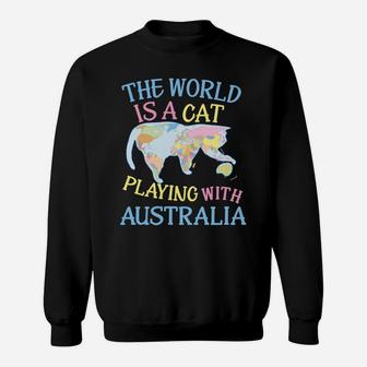Funny World Is A Cat Playing Map Sweatshirt | Crazezy DE