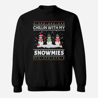 Funny Xmas Chillin With My Snowmies Christmas Ugly Sweatshirt Sweatshirt | Crazezy