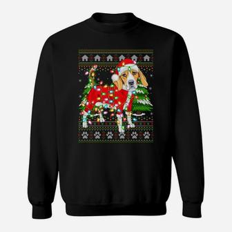 Funny Xmas Lighting Ugly Santa Beagle Christmas Sweatshirt Sweatshirt | Crazezy