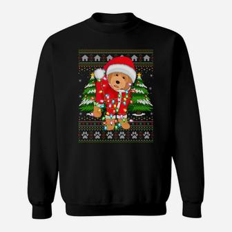 Funny Xmas Lighting Ugly Santa Goldendoodle Christmas Sweatshirt Sweatshirt | Crazezy CA