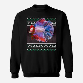 Funny Xmas Santa Hat Betta Fish Ugly Christmas Sweatshirt Sweatshirt | Crazezy CA