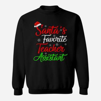 Funny Xmas Santa's Favorite Teacher Assistant Christmas Sweatshirt | Crazezy