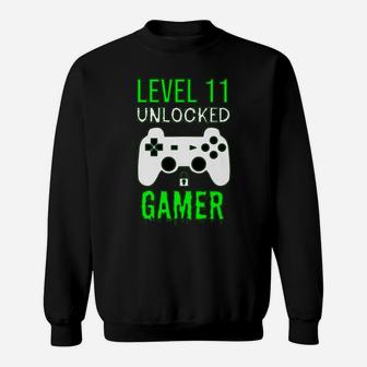 Gamer 11Th Birthday Funny Gift - Level 11 Unlocked Gamer Sweatshirt | Crazezy UK