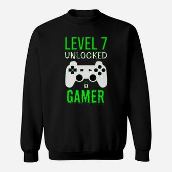 Gamer 7Th Birthday Funny Gift - Level 7 Unlocked Gamer Sweatshirt | Crazezy UK