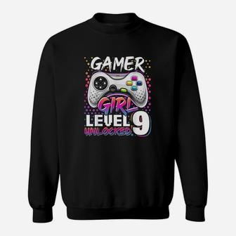 Gamer Girl Level 9 Unlocked Video Game 9Th Birthday Gift Sweatshirt | Crazezy CA