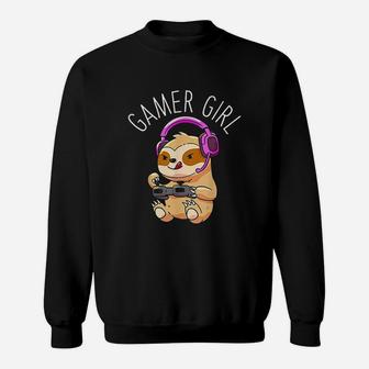 Gamer Girl Sloth Gaming Women Girls Gift Sweatshirt | Crazezy