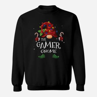 Gamer Gnome Buffalo Plaid Christmas Tree Light Sweatshirt | Crazezy