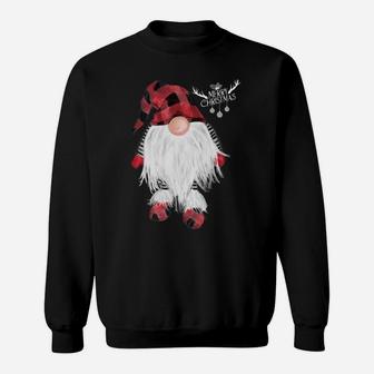 Garden Gnome Merry Christmas Red Buffalo Plaid Pajama Sweatshirt | Crazezy CA