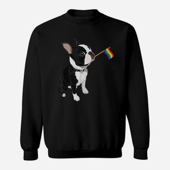 Gay Pride Flag Boston Terrier Dog LGBT Flag Pride Sweatshirt - Seseable