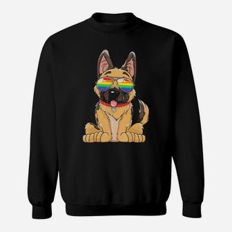 German Shepherd Gay Pride Flag Sunglasses Lgbt Puppy Sweatshirt - Monsterry AU