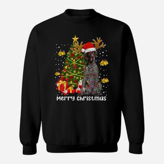 German Shorthaired Pointer Santa Christmas Tree Lights Xmas Sweatshirt | Crazezy UK