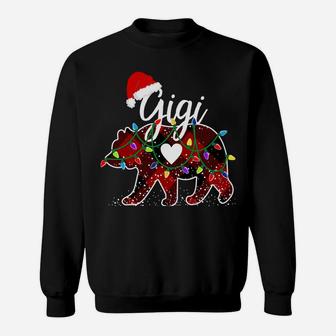Gigi Bear Christmas Red Buffalo Plaid With Santa Hat Lights Sweatshirt | Crazezy CA