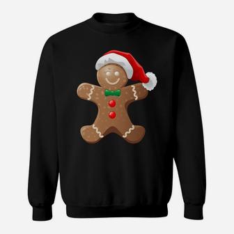 Gingerbread Man Cookie With Santa Claus Hat Christmas Sweatshirt | Crazezy