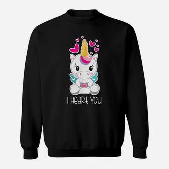 Girls Cute Unicorn I Heart You Shirt Gift For Valentines Day Sweatshirt | Crazezy