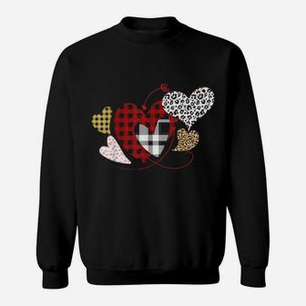 Girls Valentines Day Hearts Love Leopard Plaid Sweatshirt - Monsterry