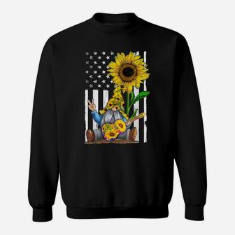 Gnome Playing Guitar Sunflower Hippie Gnomes American Flag Sweatshirt | Crazezy UK