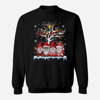 Gnomies In Red Gnome Christmas Ugly Tree Lights Snow Winter Sweatshirt | Crazezy