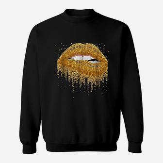 Gold Glitter Sparkle Mouth Lips Sweatshirt | Crazezy