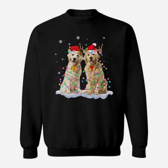 Golden Retriever Christmas Santa Hat Reindeer Lights Pajama Sweatshirt Sweatshirt | Crazezy