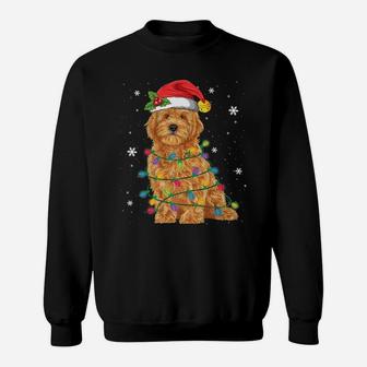 Goldendoodle Christmas Santa Hat Fairy Lights Pajama Gifts Sweatshirt | Crazezy