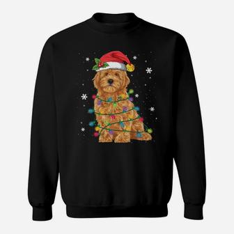 Goldendoodle Christmas Santa Hat Fairy Lights Pajama Gifts Sweatshirt Sweatshirt | Crazezy UK
