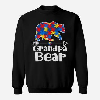 Grandpa Bear Puzzle Piece Autism Awareness Autistic Dad Sweatshirt - Monsterry CA