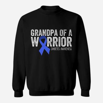 Grandpa Of A Warrior T1d Diabetic Blue Ribbon Support Gift Sweatshirt | Crazezy UK
