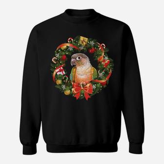 Green Cheek Conure Parrot Christmas Wreath Sweatshirt | Crazezy UK